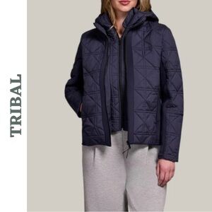Tribal Navy Quilted Jacket Large Water Repellent